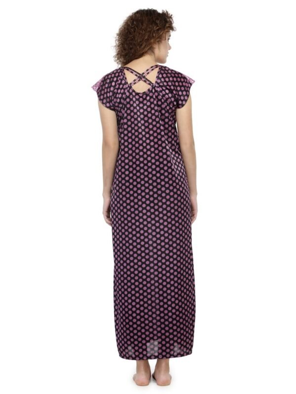 N-Gal Women's Satin Polka Dot Print Short Lace Sleeves Nighty Night Dress Nightwear_Purple - Image 3