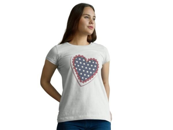 Printed Heart with Cute Designs(BG purple ,Red) -White- Printed T-Shirts for valentine - Image 2